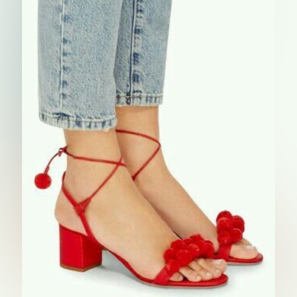 Aquazurra Pom Pom Block Heels with wrap closure - Picture 2 of 14